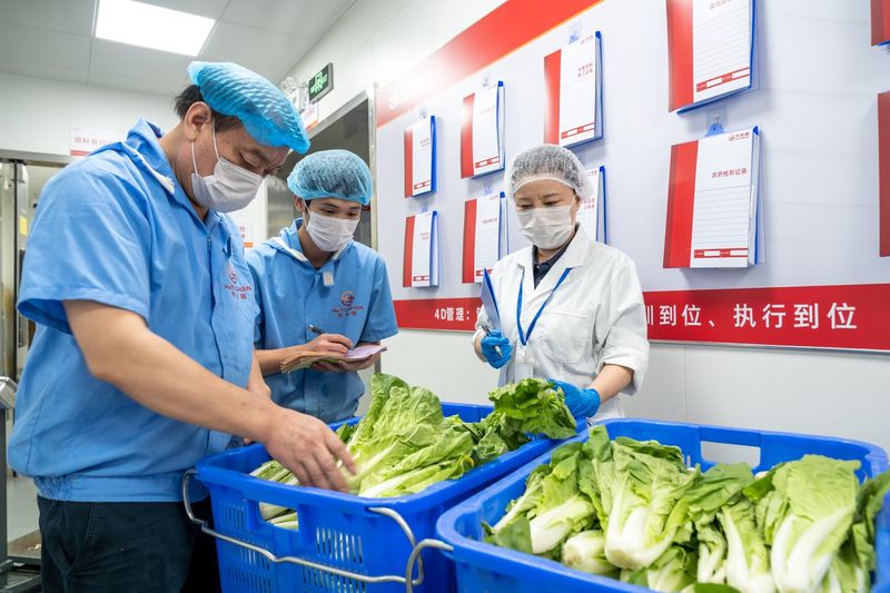 蔬菜分拣区,4D管理体系下对大白菜进行农残检测记录
